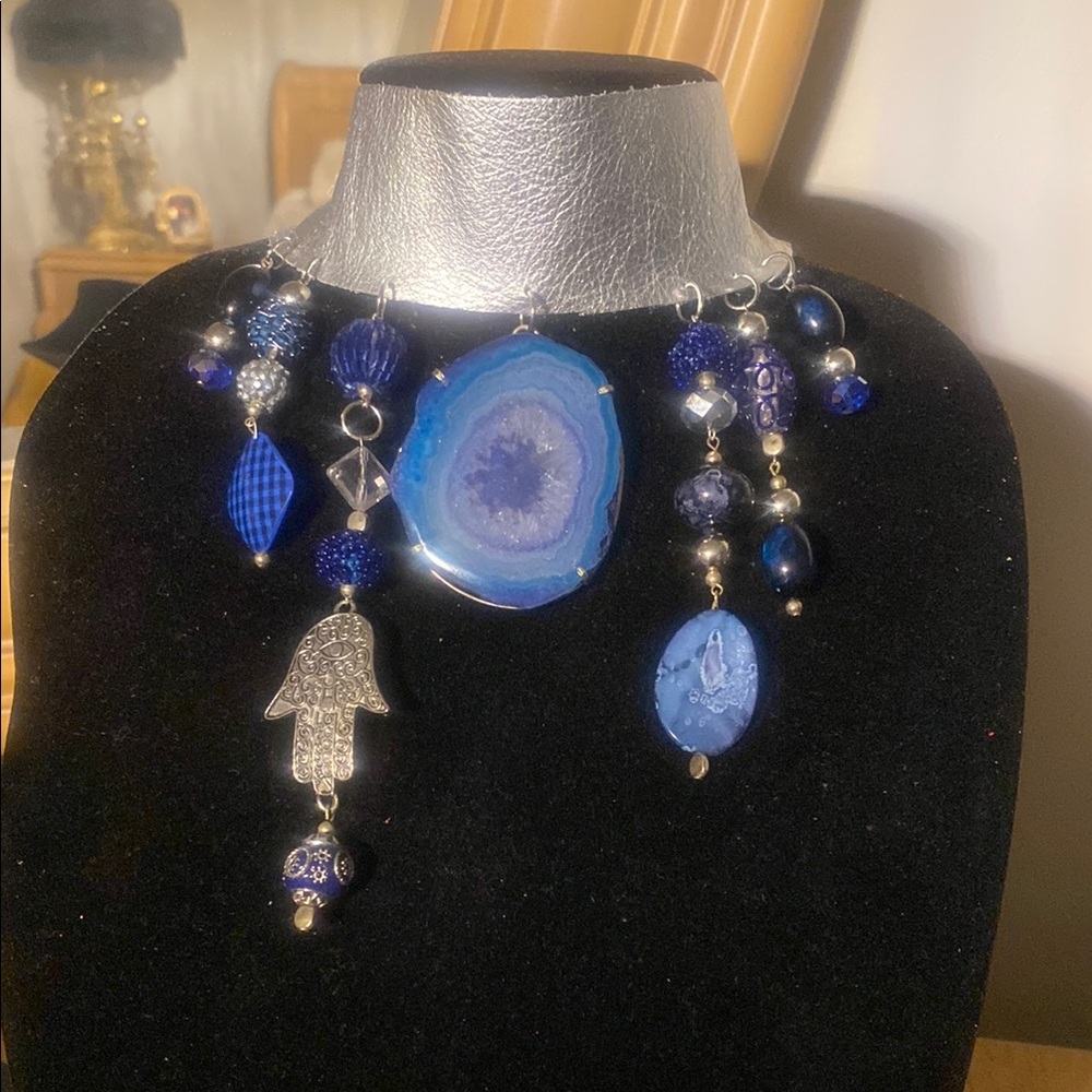 Blue and Silver Statement Necklace